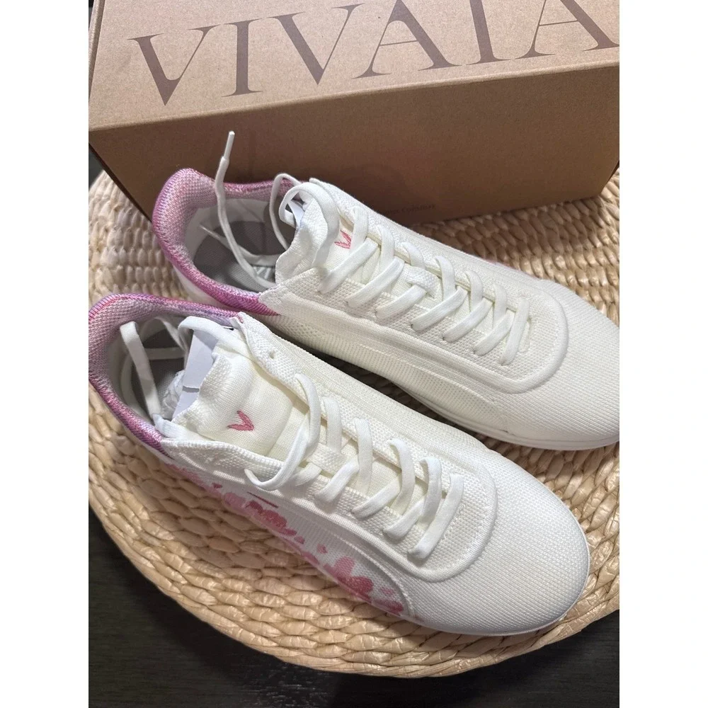 VIVAIA Floral Canvas Sneakers White Pink Casual Comfort Women's size‎ EU/40 US/9